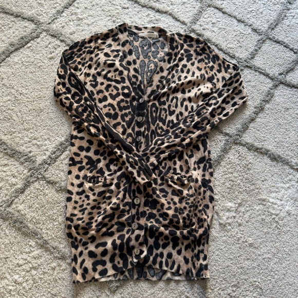 Leopard cheetah print sweater cardigan Express blouse button brown black small - Picture 5 of 7